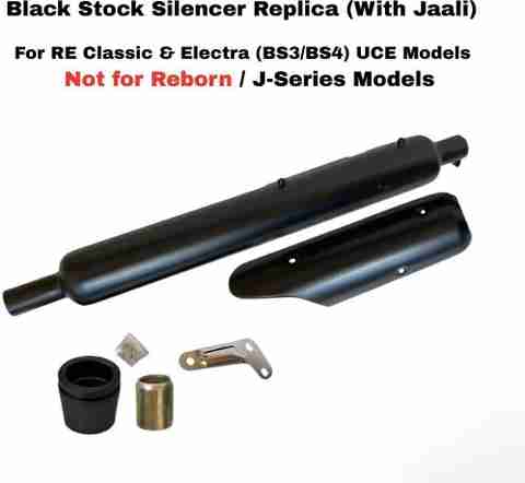 EAZ Silent Black Stock Silencer Replica with Jaali for RE BS4 – Challan  Free Royal Enfield Classic 350, Electra 350 Full Exhaust System - Main Image