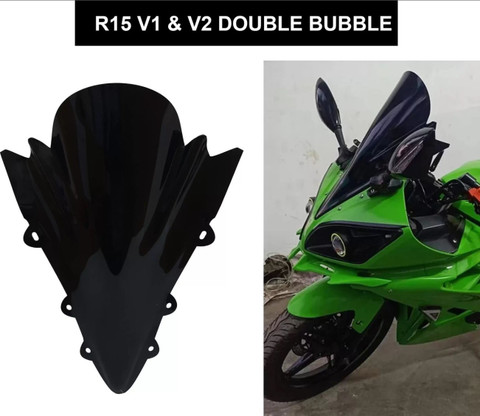 acube mart double bubble Visor for Yamaha R15 V1 and V2 (Black)