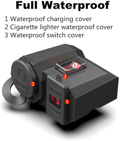 Vagary Bike Cigarette Lighter Socket Dual USB Charger LED With Voltmeter  Switch A Bike Mobile Charger