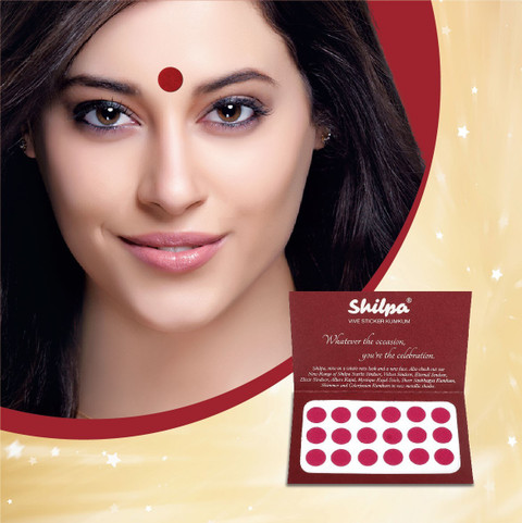 Shilpa Vive Sticker Kumkum Bindi (3, Deep Red) (Box Contains 15 Packs)  Forehead Maroon Bindis