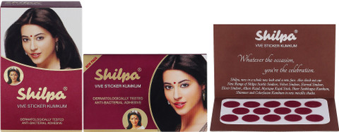 Shilpa Vive Sticker Kumkum Bindi Deep Red) (Box Contains 15 Packs)  Forehead Maroon Bindis