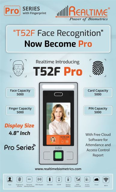 Realtime T52F PRO WITH WIFI BIOMETRIC ATTENDANCE DEVICES (5000 FACE ...