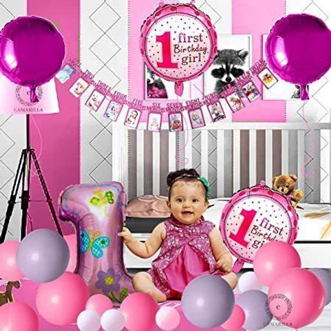 Fun and Flex 1st Birthday Pink Decoration Items for Girl/1-12