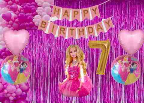 Magic Window Barbie Pink Theme 70 pc Birthday Decoration Kit & Foil Balloon  No.7 for Girls Price in India - Buy Magic Window Barbie Pink Theme 70 pc  Birthday Decoration Kit &