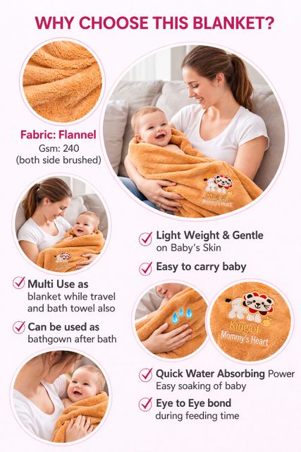 BRANDONN Embroidered Microfiber Baby Blanket, Beige - Image 6