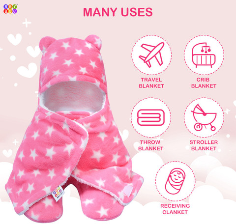 BeyBee Printed Single Hooded Baby Blanket for Mild Winter Buy