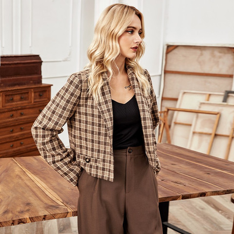 Urbanic Checkered Single Breasted Casual Women Blazer