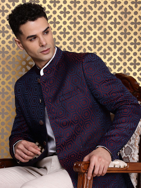 House of Pataudi Self Design Single Breasted Festive Wedding Men