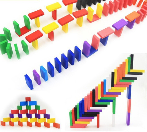 Pulsbery Dominoes Blocks 100 Pieces Wooden Domino Game Set for Kids- Multi  Color