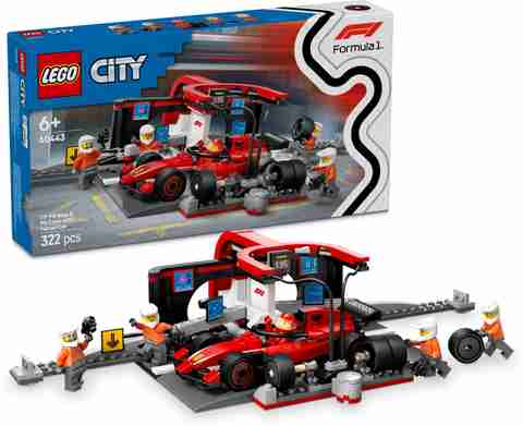 LEGO City F1 Pit Stop Pit Crew with Ferrari Car Racing Vehicle Toy 60443