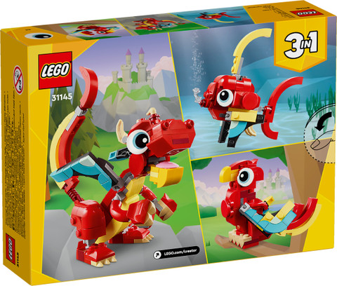 LEGO Creator 3-in-1 Red Dragon Animal Toy Set 31145 149 Pieces)