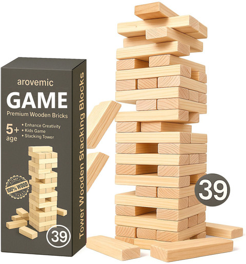 arovemic Jenga Style Stacking Tower – Wooden Puzzle Toy for Brain Skill
