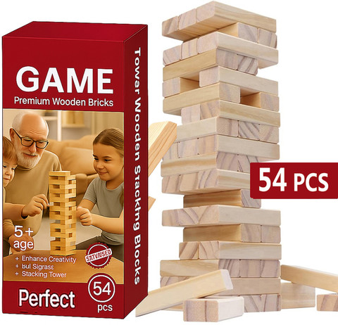 arovemic Premium Jenga Wooden Block Stacking Game Family Fun