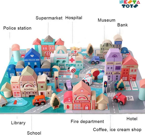 NESTA TOYS Wooden City Building Blocks Set (115 Pieces) Stacking  Educational Toys