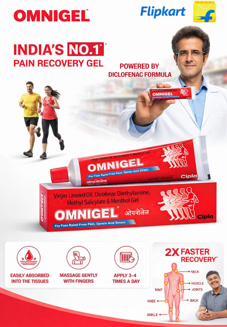Cipla Omnigel 100g Gel Fast Acting Pain Relief Muscle,Joint & Back