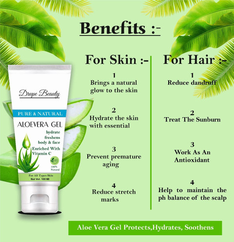 Drupe Beauty Aloevera Gel Pure & Natural Hydrate Freshness Face/Body  Enriched with Vitamin C: Buy Drupe Beauty Aloevera Gel Pure & Natural  Hydrate Freshness Face/Body Enriched with Vitamin C at Low Price