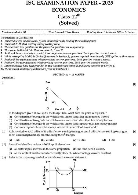 ISC 10 Sample Question Papers Class 12 Economics for Board Exam 2026 ...