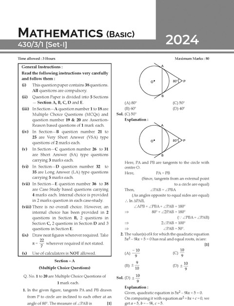 Gurukul By Oswal Mathematics Basic CBSE 10 Years Solved Papers Class 10 ...
