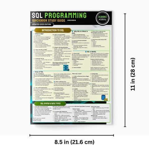 SQL Development Guide Quick Book 2025 | Laminated Cheatsheet Reference ...