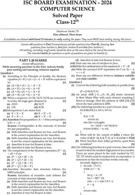Oswaal ISC | 10 Sample Question Papers | Class 12 | Computer science ...
