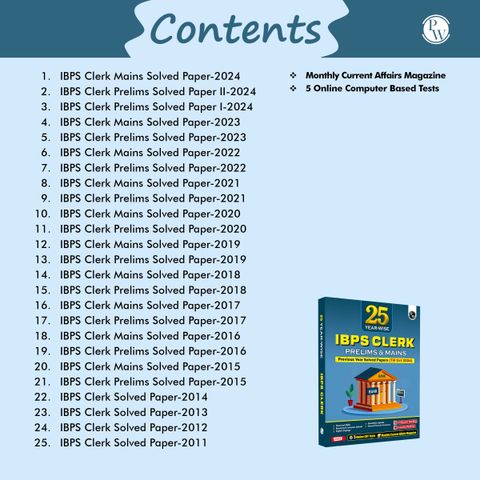 PW IBPS Clerk 25 Year-wise Prelims & Mains Previous Year Solved Papers ...