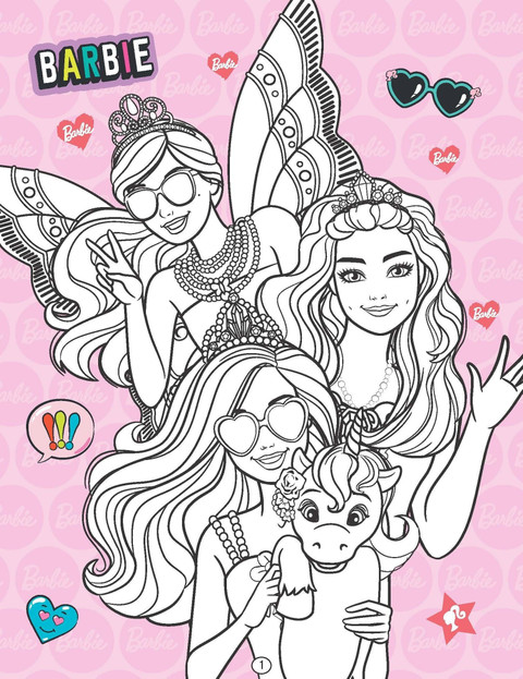 Barbie Colouring Book Filled with Barbie characters, Each page