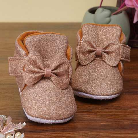Neska Moda To 12 Months Baby Girls Cotton Velcro Partywear Bow Booties