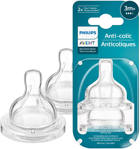 Philips Avent Anti-Colic Teat SCY763/02 3m+ age Flow BPA free  Pack of Medium Flow Nipple