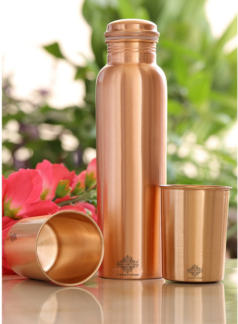 IndianArtVilla Gift Pack of 1 Pure Copper Bottle with 2 Glass