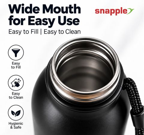 Snapple Tag Black 1000 ml Stainless Steel Bottle (Pack of 1, Black) - Image 6