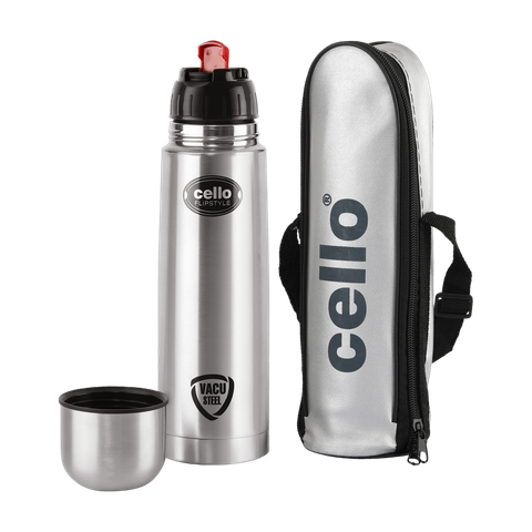 cello Flip Style with Jacket Stainless 1000 ml Stainless Steel Flask (Pack of 1, Silver, Black) - Image 5