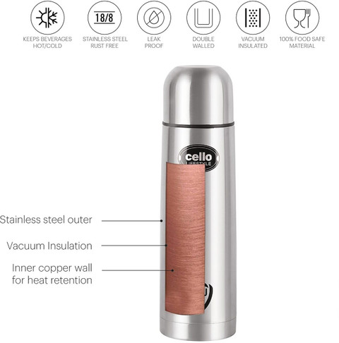 Vacuum Flask Cello Thermosteel Water Bottle 500ml Cello Flip Style