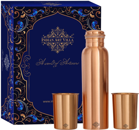 IndianArtVilla Gift Pack of 1 Pure Copper Bottle with 2 Glass
