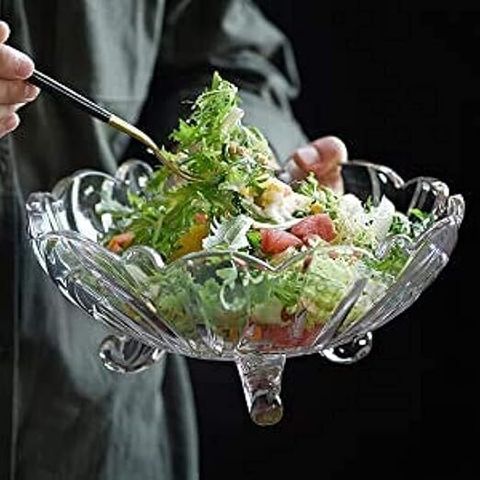 GREATZON Glass Decorative Bowl Crystal Flower Cut Designer Glass
