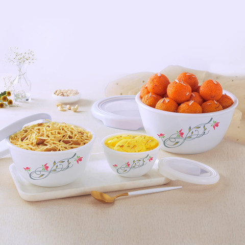 cello Opalware Mixing Bowl Royale Magical Swirl Set with Premimum