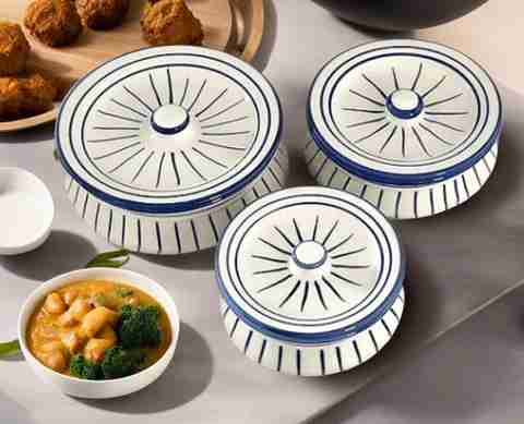 PraahiLifestyle Ceramic Serving Bowl Biryani Handi set with lid Donga Set  serving dinner Dahi handi Diwali gifts