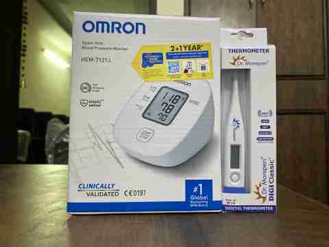 OMRON Blood Pressure Monitor HEM-7121J and MT-110 Thermometer