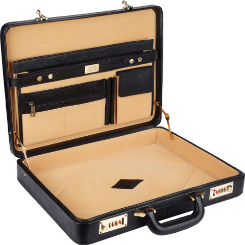 india leather Genuine Leather Black Briefcase/ Attaché Case with