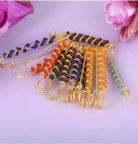 RENU CREATION Gold Long Ladi Moti Saree Pin Hijab Design Safety Pins for  women Brooch (MULTI) Brooch