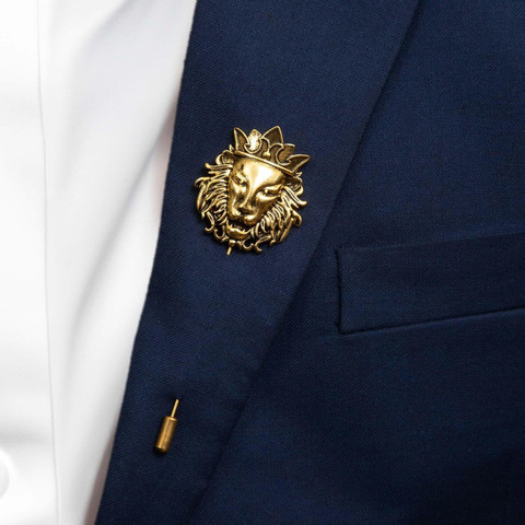 To The Nines Antique Golden Lion Crown Lapel Pin Brooch Price in