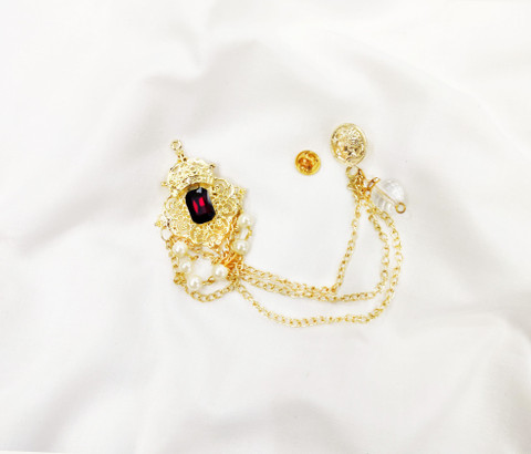 groomiverse Crown Maroon Stone Studded Pearl Brooch For Men Brooch