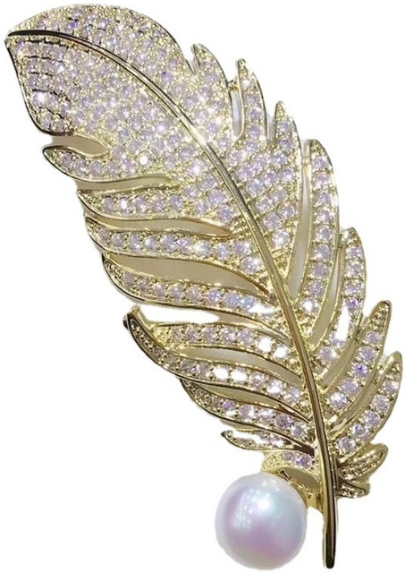SYGA Brooch Feather Fashion Crystal Brooches for Bridal Women Girl