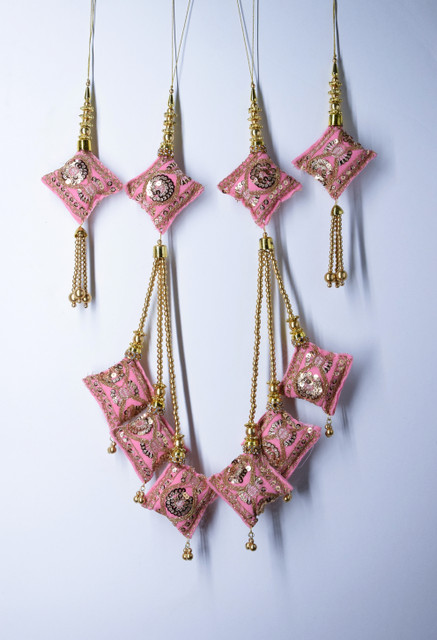 Ethnic at ease Baby Pink Velvet Hanging Tassel latkan for heavy