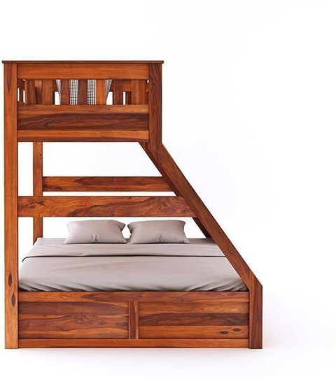 WOODSTAGE Sheesham Wood Bunk Bed-Drawer Storage Twin Over Bed with