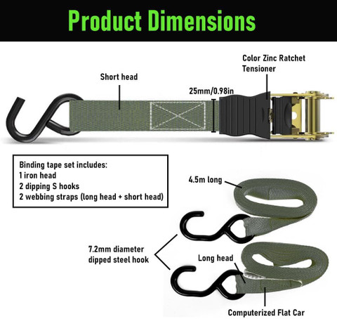 Heavy Duty Ratchet Tie Down Straps – Nylon Cargo Straps For Motorcycles, Trailers & Kayaks