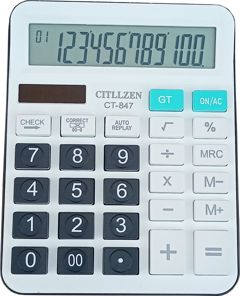 CITLLZEN PR-847 112 Steps Check, 12 Digits big display, Two Way Power,  Plastic Keys, Desktop Financial Calculator
