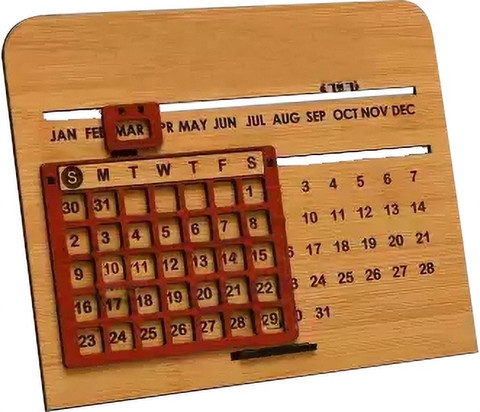 XAZE CRAFT Compartments Wooden Desk / Table Calendar to Lifetime