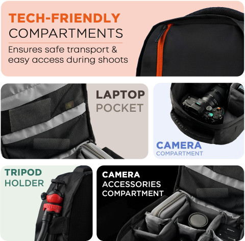 Tygot Backpack with Extra Front Pocket Compatible for Sony Nikon Canon  Panasonic DSLR Camera Bag