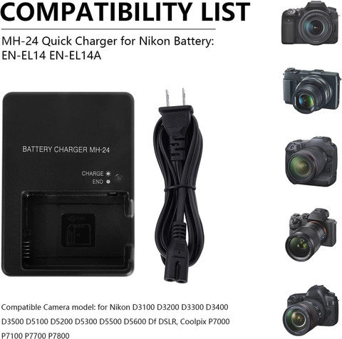 DIGICLIMBER MH-24 Charger Compatible With Nikon D3100 DSLR, D5100 DSLR, and  P7000 Camera Battery Charger