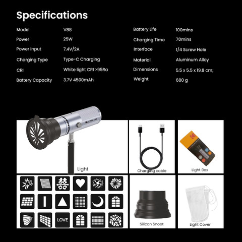 KODAK V88 LED Spotlight Light | 25W High CRI >95 | 4 Color Effect